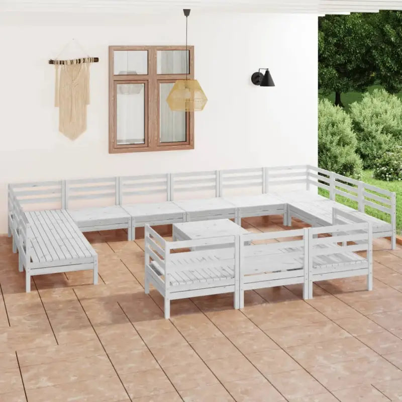 Houten tuinset met massief grenenhout en tafel voetenbank - Wit - Tuinsets
