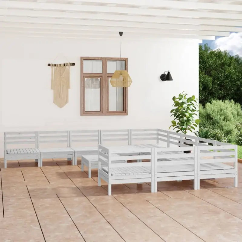 Houten tuinset met massief grenenhout en tafel voetenbank - Wit - Tuinsets