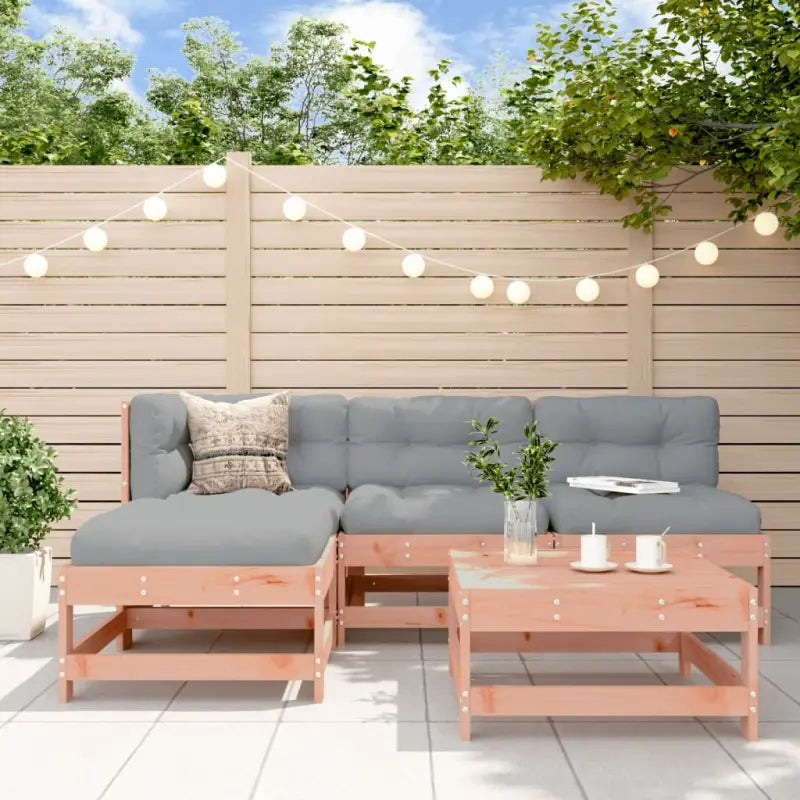 Houten tuinset met massief grenenhout en voetenbank salontafel - Natuurlijk douglashout - Tuinsets