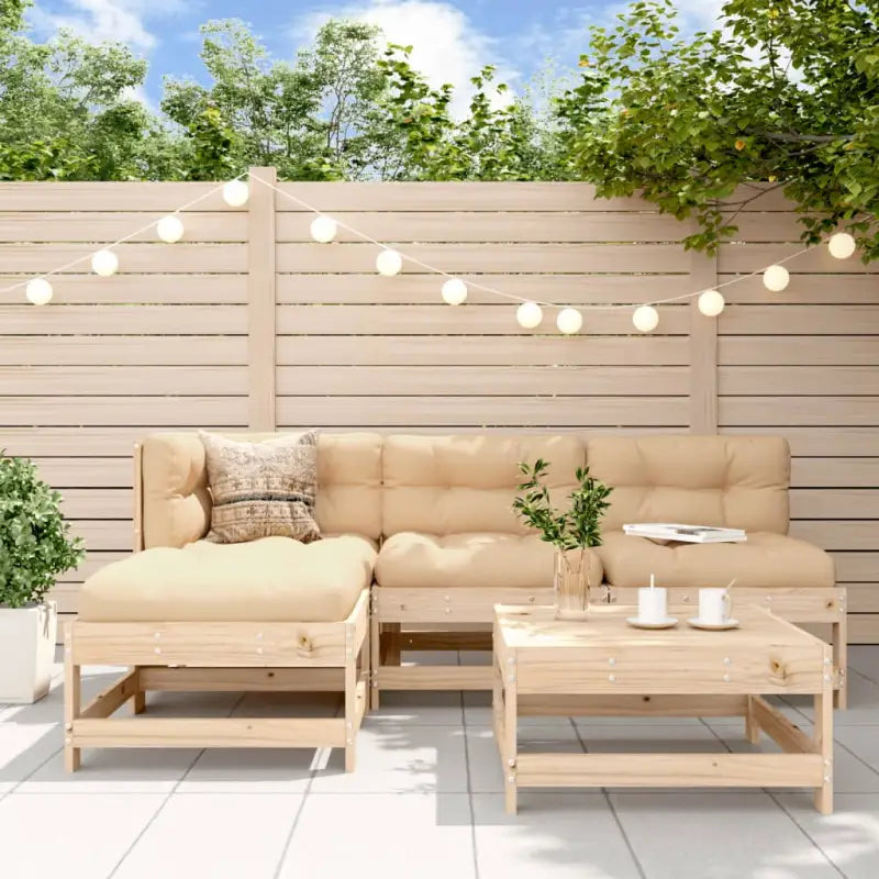 Houten tuinset met massief grenenhout en voetenbank salontafel - Natuurlijk grenenhout - Tuinsets
