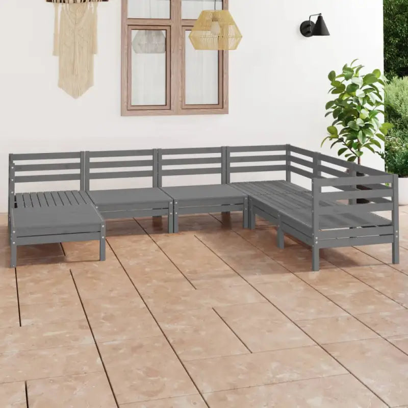 Houten tuinset met massief grenenhout en voetenbank tafel voor ontspanning - Grijs - Tuinsets