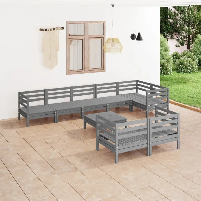 Houten tuinset met massief grenenhout en voetenbank tafel - Grijs - Tuinsets