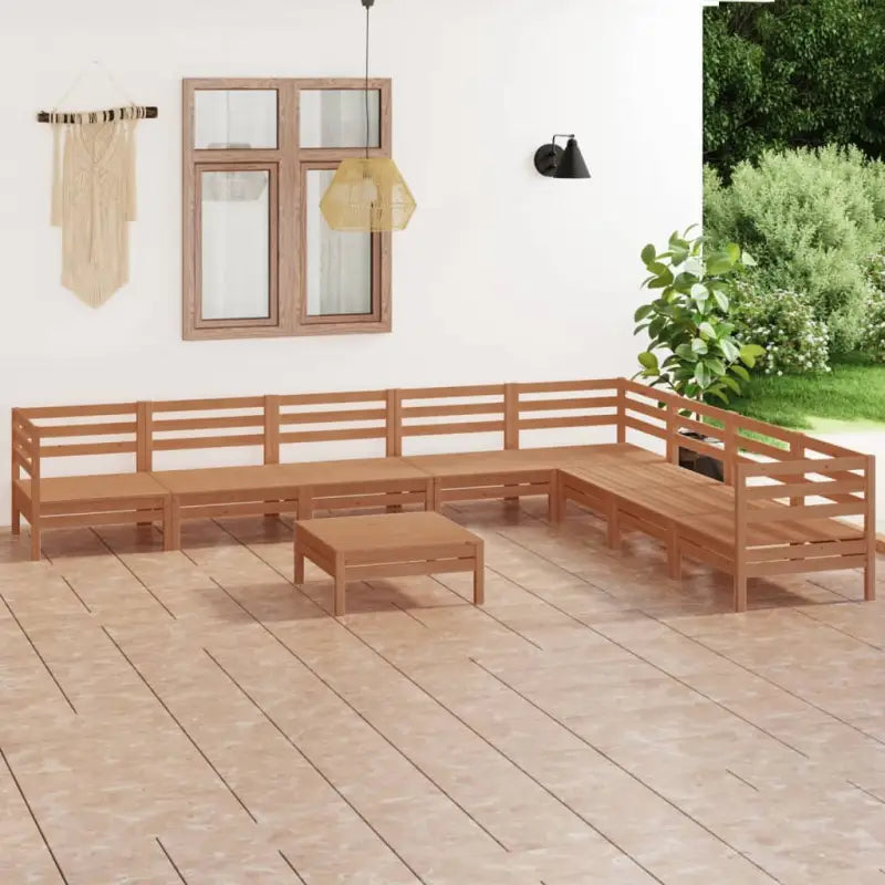 Houten tuinset met massief grenenhout en voetenbank tafel - Honingbruin - Tuinsets