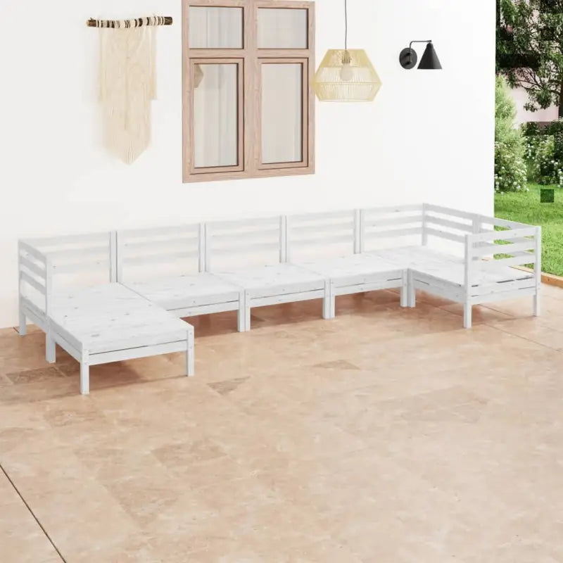 Houten tuinset met massief Grenenhout en voetenbank tafel - Wit - Tuinsets