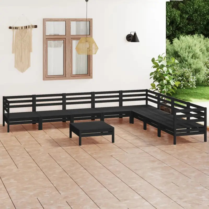 Houten tuinset met massief grenenhout en voetenbank tafel - Zwart - Tuinsets