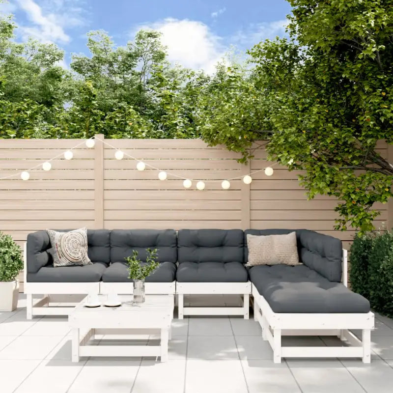 Houten Tuinset met voetenbank en salontafel voor gezellige buitenruimte - Wit grenenhout - Tuinsets