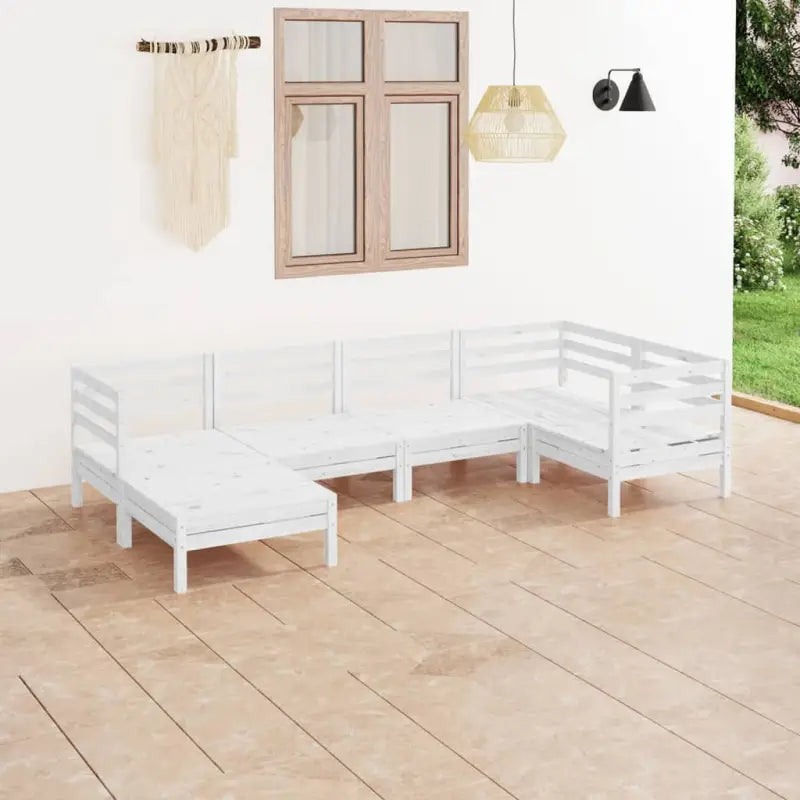 Houten tuinset met voetenbank en tafel van massief grenenhout - Wit - Tuinsets
