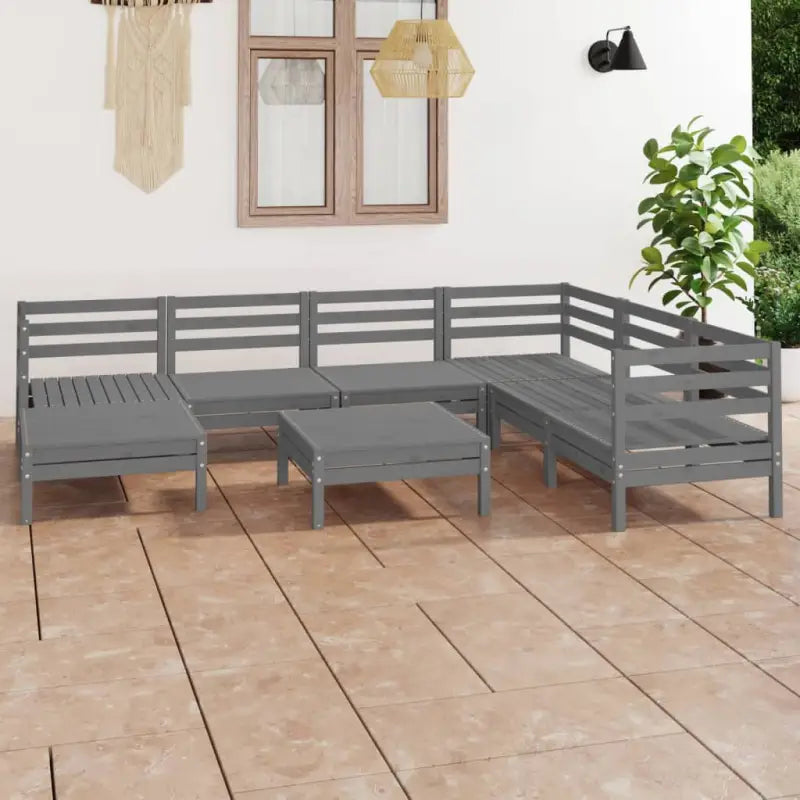 Houten Tuinset met Voetenbank en Tafel voor Ontspanning en Gezelligheid - Grijs - Tuinsets