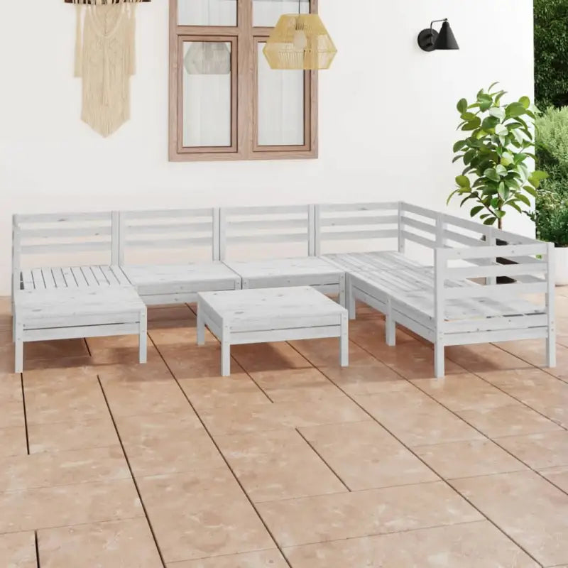 Houten Tuinset met Voetenbank en Tafel voor Ontspanning en Gezelligheid - Wit - Tuinsets