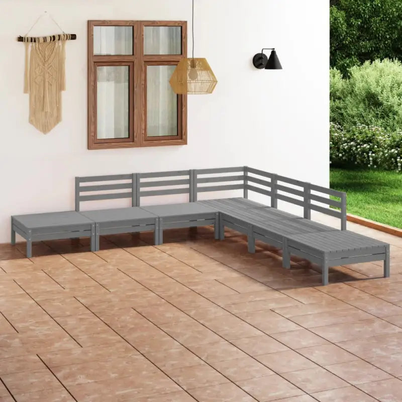 Houten tuinset met voetenbank tafel in massief grenenhout - Grijs - Tuinsets