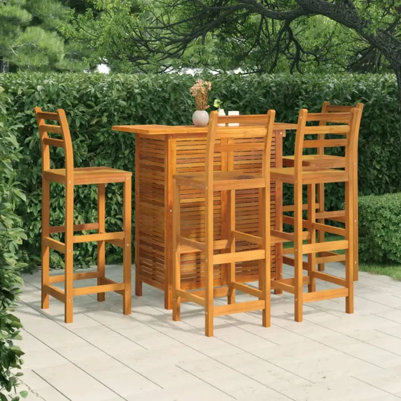 Houten tuinset van massief acaciahout inclusief levering bevat - Barstoelen met rugleuning - Tuinsets