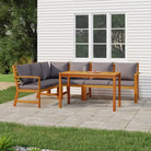 Houten tuinset van massief acaciahout met olieafwerking en comfortabele kussens - Donkergrijs / 2x bench + corner
