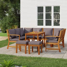 Houten tuinset van massief acaciahout met olieafwerking en comfortabele kussens - Donkergrijs / 2x bench + 2x corner