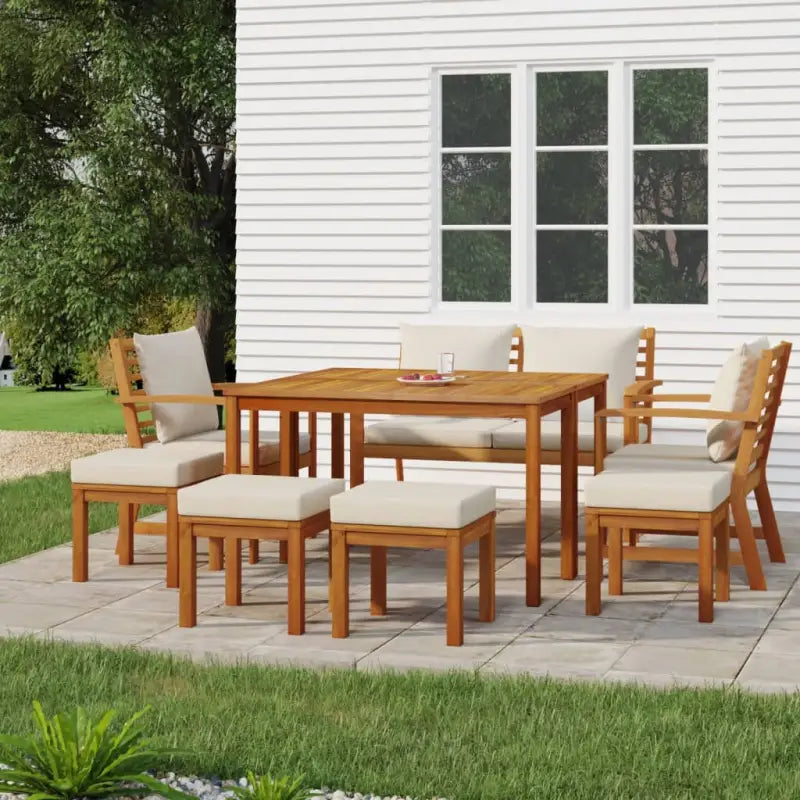 Houten tuinset van massief acaciahout met olieafwerking en comfortabele kussens - Crèmewit / Bank + 2x stoel + 4x