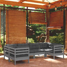 Houten tuinset van massief grenenhout met comfortabele rug en zijkussen - Grijs - Tuinsets