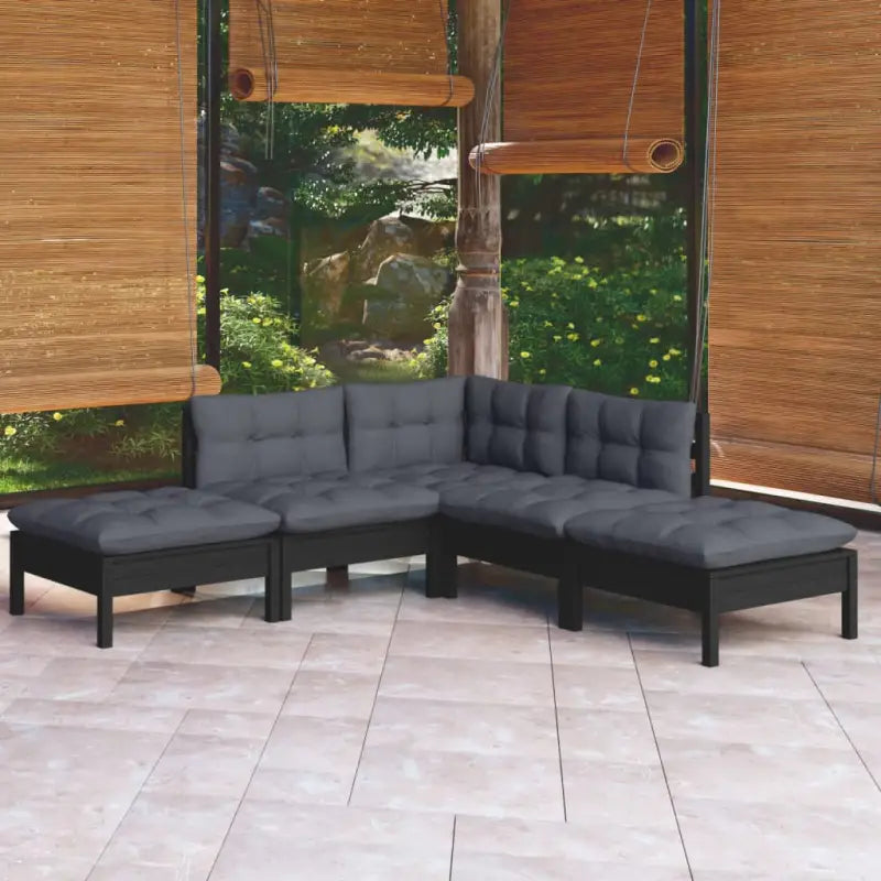 Houten tuinset van massief grenenhout met comfortabele rug- en zijkussens - Tuinsets
