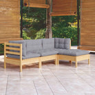 Houten tuinset van massief grenenhout met comfortabele rug- en zijkussens - Bruin en grijs - Tuinsets