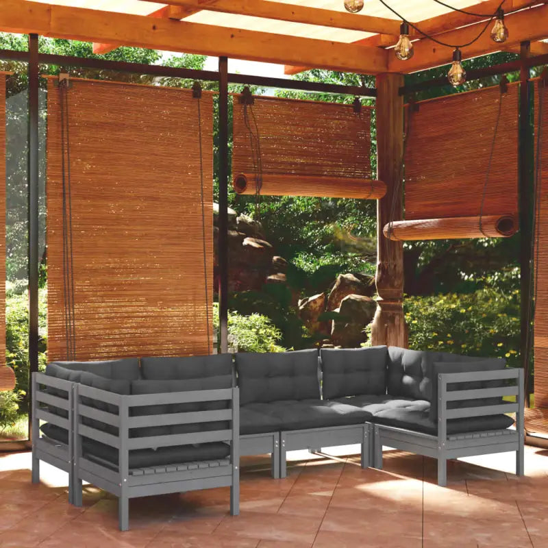 Houten tuinset van massief grenenhout met comfortabele rug en zijkussen - Grijs - Tuinsets