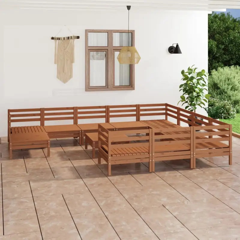 Houten tuinset van massief grenenhout met tafel en voetenbank - Honingbruin - Tuinsets