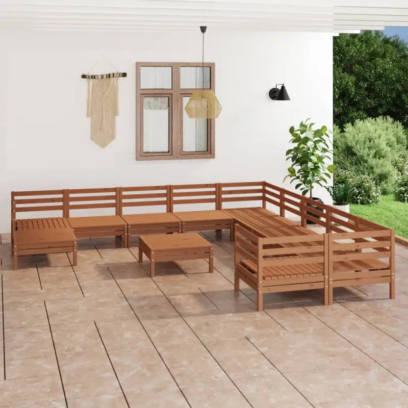 Houten tuinset van massief grenenhout met tafel en voetenbank - Honingbruin - Tuinsets