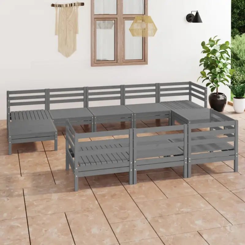Houten tuinset van massief grenenhout met tafel en voetenbank - Grijs - Tuinsets