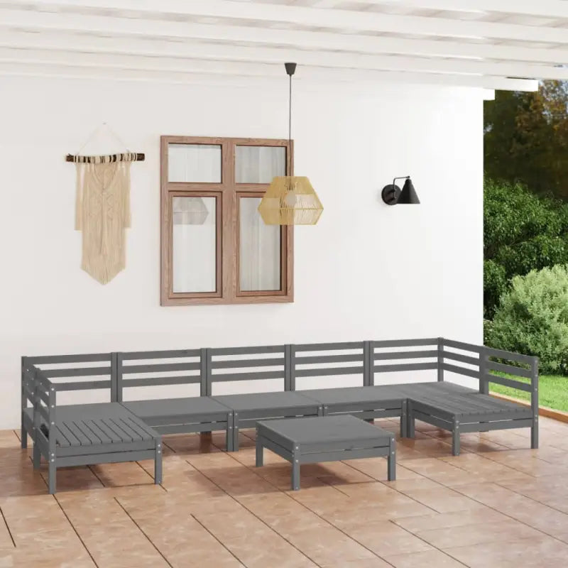 Houten tuinset van massief grenenhout met tafel en voetenbank - Grijs - Tuinsets