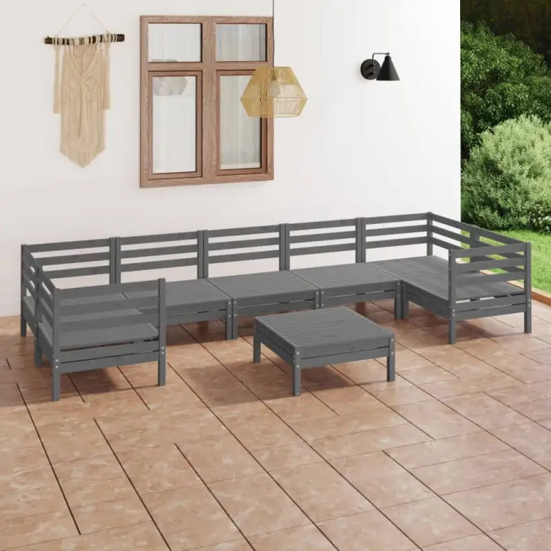 Houten tuinset van massief grenenhout met tafel en voetenbank - Grijs - Tuinsets