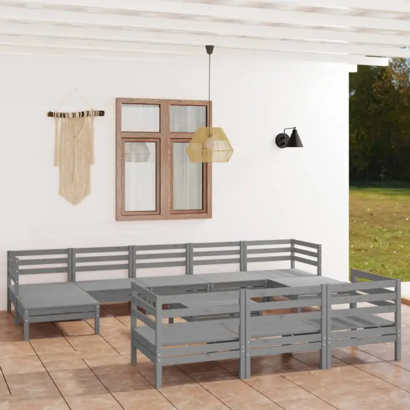 Houten tuinset van massief grenenhout met tafel en voetenbank - Grijs - Tuinsets