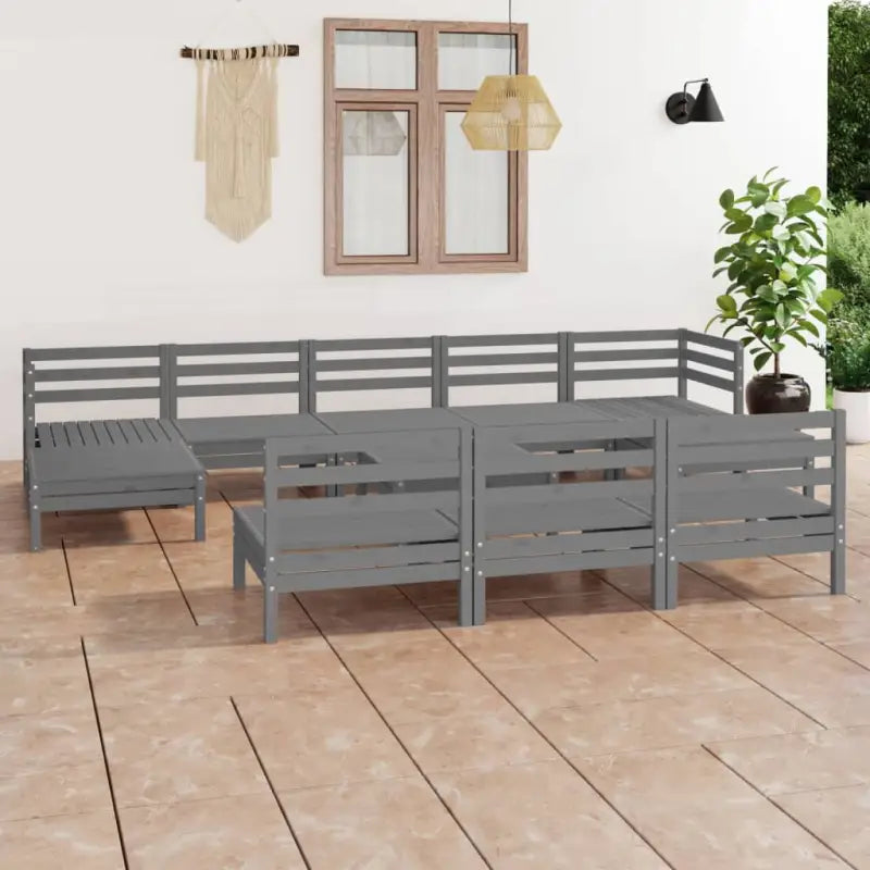 Houten tuinset van massief grenenhout met tafel en voetenbank - Grijs - Tuinsets
