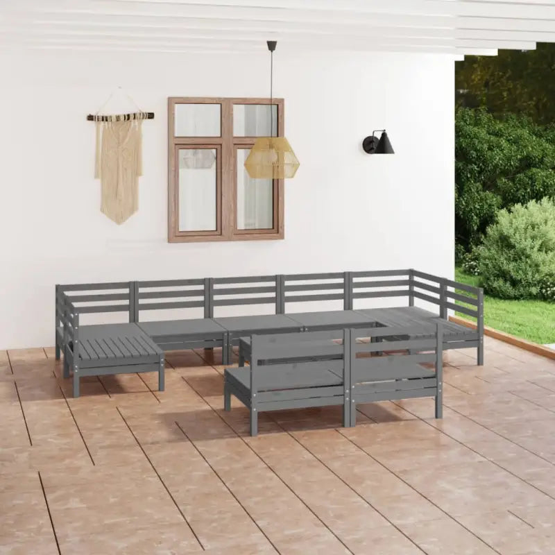 Houten tuinset van massief grenenhout met tafel en voetenbank - Grijs - Tuinsets