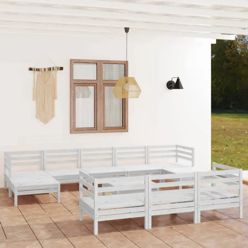 Houten tuinset van massief grenenhout met tafel en voetenbank - Wit - Tuinsets