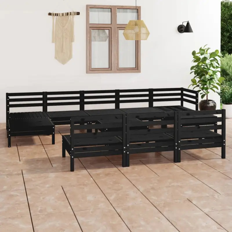 Houten tuinset van massief grenenhout met tafel en voetenbank - Zwart - Tuinsets