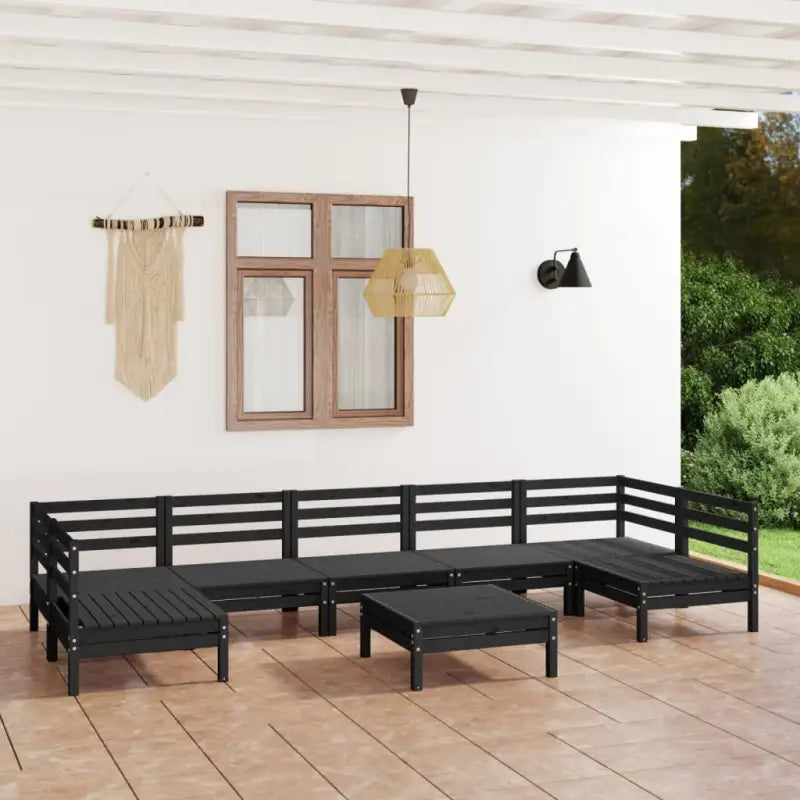 Houten tuinset van massief grenenhout met tafel en voetenbank - Zwart - Tuinsets