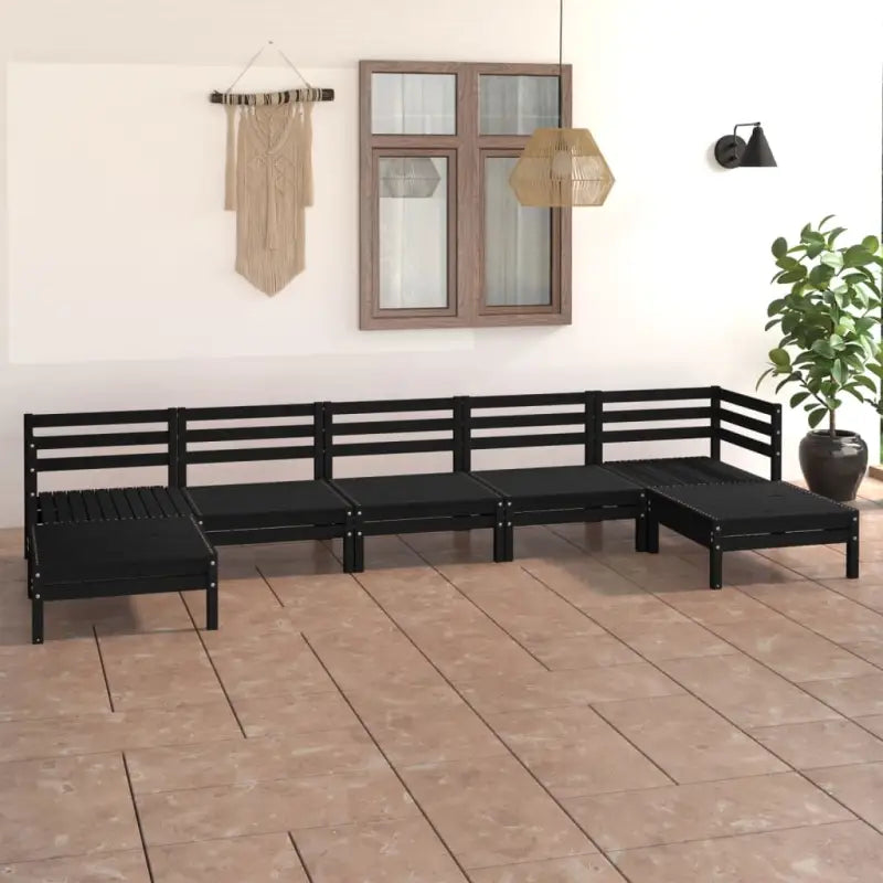 Houten Tuinset van Massief Grenenhout met Tafel en Voetenbank - Zwart - Tuinsets