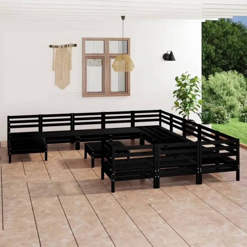 Houten Tuinset van Massief Grenenhout met Tafel en Voetenbank - Zwart - Tuinsets