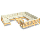 Houten tuinset van massief grenenhout met voetenbank en comfort rugkussens - Tuinsets