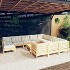 Houten tuinset van massief grenenhout met voetenbank en comfort rugkussens - Tuinsets