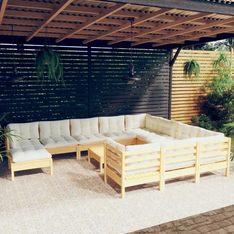 Houten tuinset van massief grenenhout met voetenbank en comfort rugkussens - Tuinsets