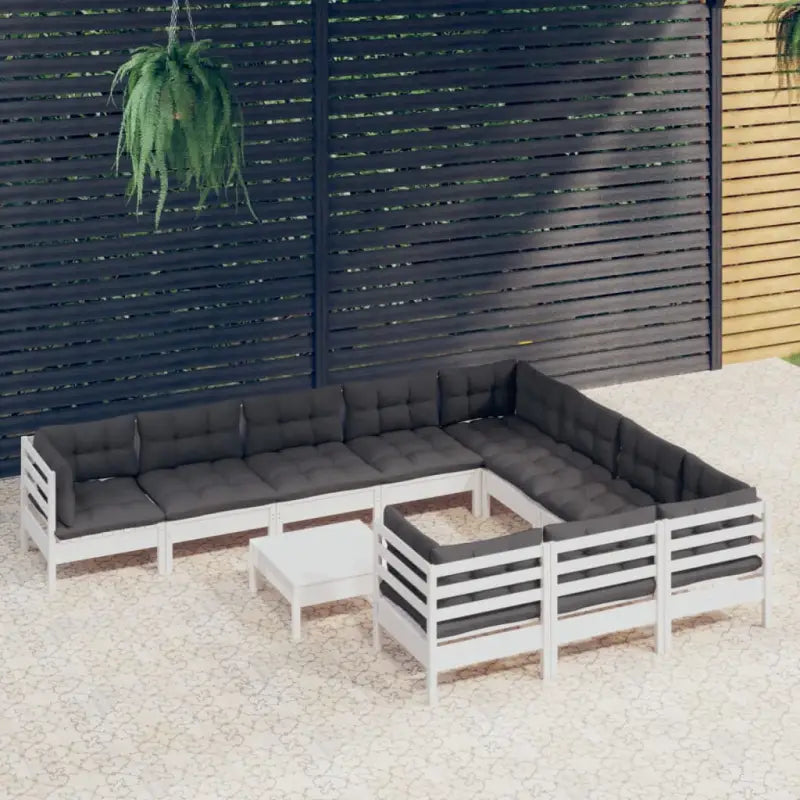 Houten tuinset van massief grenenhout met voetenbank en comfortabele kussens - Wit - Tuinsets