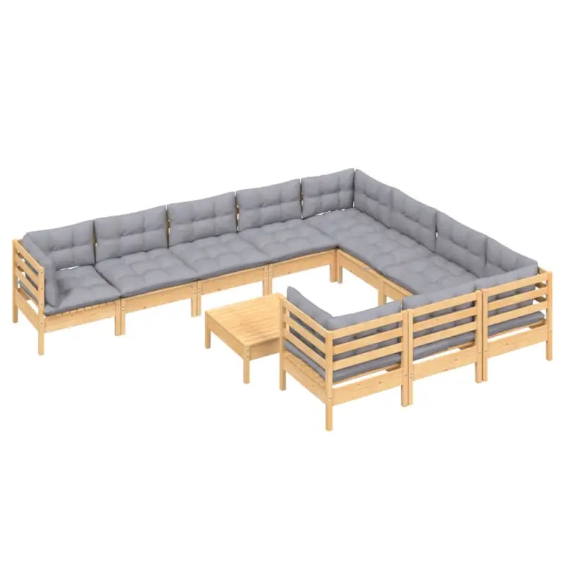 Houten tuinset van massief grenenhout met voetenbank en comfortabele kussens - Tuinsets
