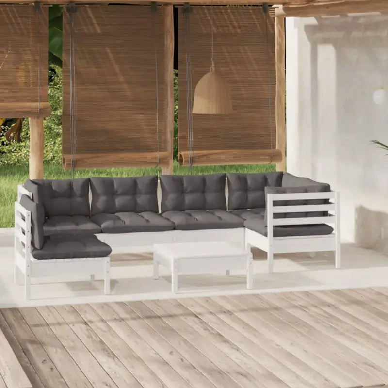 Houten tuinset van massief grenenhout met voetenbank en rugkussens - Wit - Tuinsets