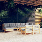 Houten tuinset van massief grenenhout met voetenbank en rugzijkussens - Tuinsets