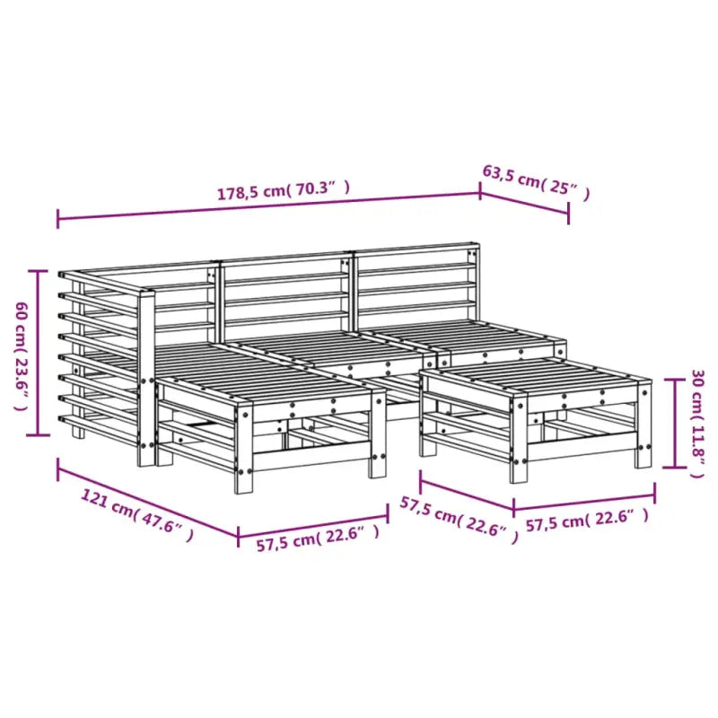 Houten tuinset van massief grenenhout met voetenbank en salontafel - Tuinsets