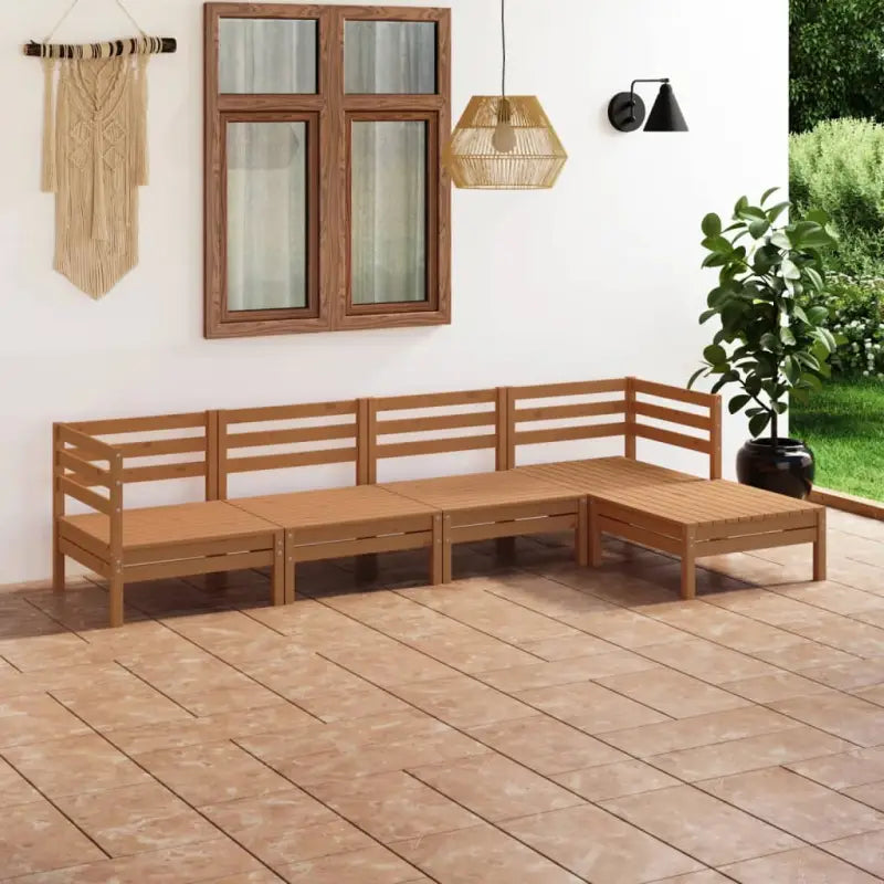 Houten tuinset van massief grenenhout met voetenbank en tafel - Honingbruin - Tuinsets