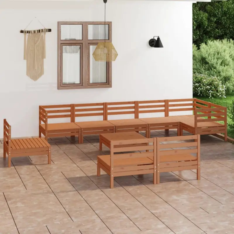Houten tuinset van massief grenenhout met voetenbank en tafel - Honingbruin - Tuinsets