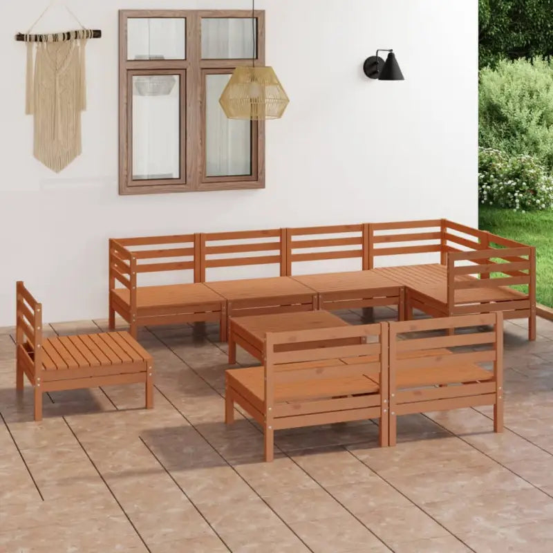 Houten tuinset van massief grenenhout met voetenbank en tafel - Honingbruin - Tuinsets