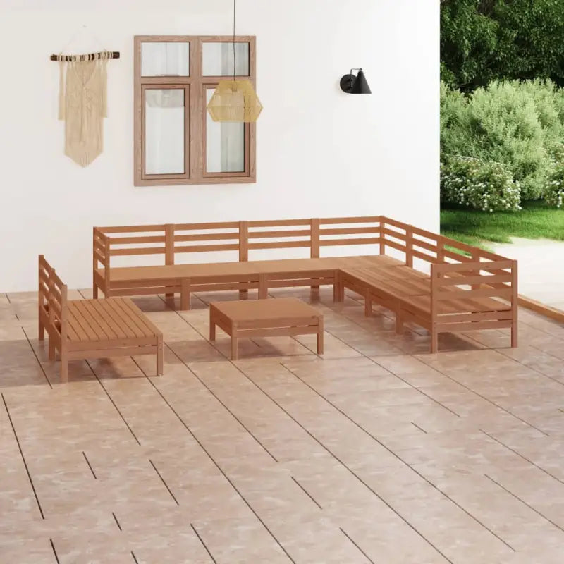 Houten tuinset van massief grenenhout met voetenbank en tafel - Honingbruin - Tuinsets