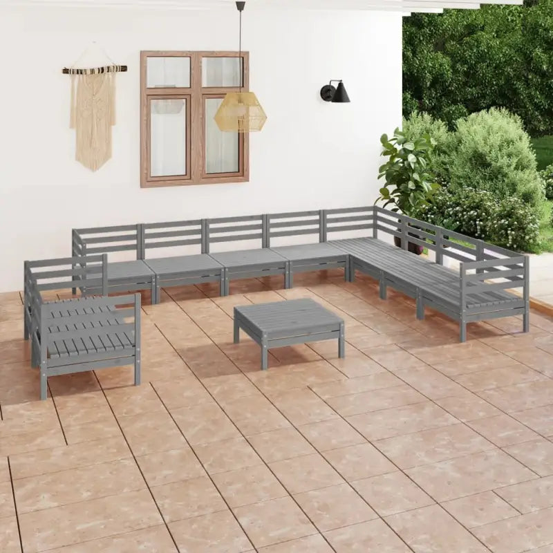 Houten tuinset van massief grenenhout met voetenbank en tafel - Grijs - Tuinsets