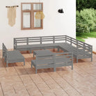 Houten tuinset van massief grenenhout met voetenbank en tafel - Grijs - Tuinsets