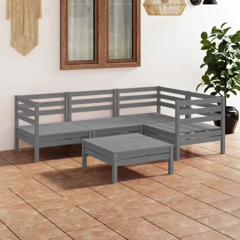 Houten tuinset van massief grenenhout met voetenbank en tafel - Grijs - Tuinsets